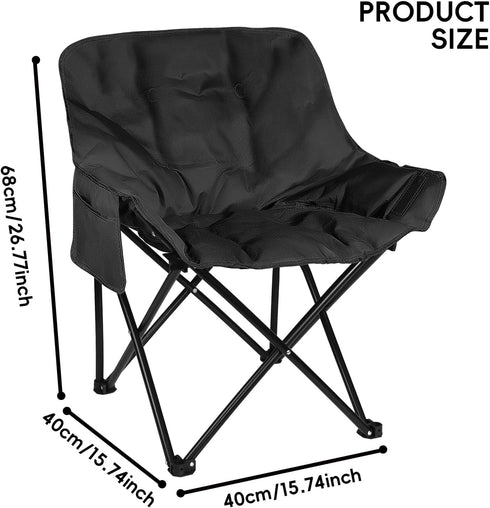 3-Layer 600D 300 lbs, 26" 15" 15" Outdoor Padded Moon Chair, Thick Cotton Cushion, Oxford Fabric, Portable Folding