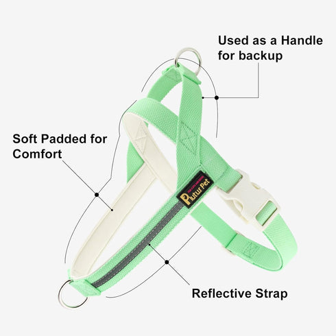Plutus Pet Cotton Dog Harness and Leash Set, Quick Fit Vest Harness, Reflective Soft Padded, Light Green, M for Dogs