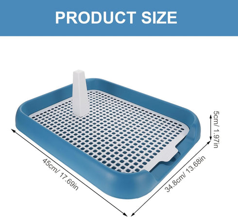 ULTECHNOVO Dog Potty Tray with Wall Post: Indoor Puppy Training Toilet Blue Plastic Mesh Grate, Pee Pad Holder for Male