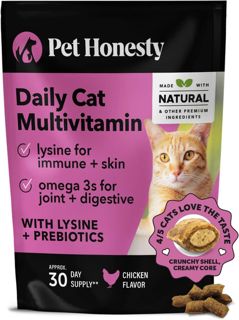 Pet Honesty Cat Multivitamin Chews - Health, Immune, Joint Support, Skin & Coat for Cats, 30-Day Supply