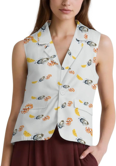 Generic Oyster Shrimp Lemon Seafood Formal Blazer Vest for Women Casual Business Waistcoat