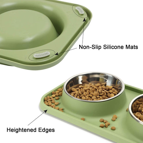 Cat Food Bowls with Non-Skid Silicone Pads, Removable Stainless Steel Dishes for Cats and Small Dogs