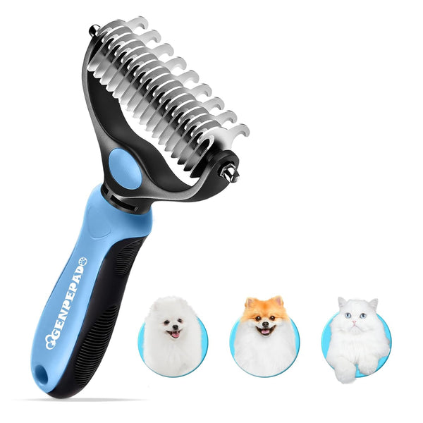 Undercoat Rake for Dogs & Cats, Dematting Comb with Double-Sided Stainless Steel Teeth for Detangling & Deshedding