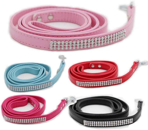 Scicalife PU Leather Dog Leash, Colorful Walking Leash with Sparkly Studded Rhinestone for Cats or Dogs (Black)