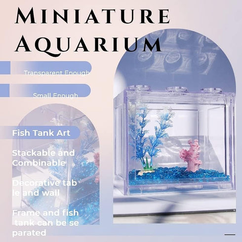 Stackable Mini Fish Tank Aquarium Kit, 3/5 Gallon Rectangular Fish Bowl with Gravel Decoration