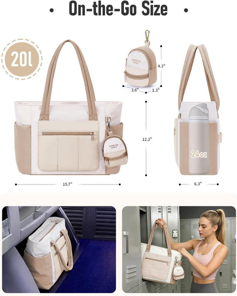 40oz Commute, Wandering Nature Bow Tote Bag for Work Fits Tumbler, Yoga Bag with Wet Pocket & Yoga Mat Pocket, Gym