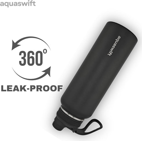 aquaswift 40 oz, 3 core - Sports Water Bottle - Gym & Outdoor Bottles, Double Wall, Black - Vacuum Insulated Stainless
