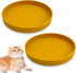 Silicone Cat Food Bowl Set: 2 Shallow 7in Wide Cat Plates for Kittens & Dogs, Non-Slip Round Yellow