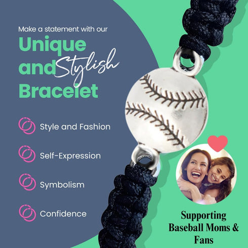 Sportybella Baseball Bracelet - Adjustable Braided Jewelry, Gifts, and Accessories