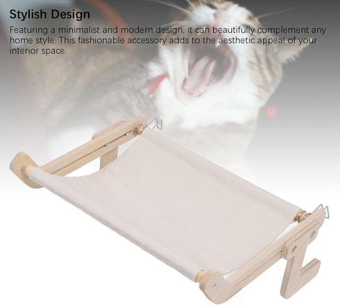 Phefop Hammock Cat Window Perch Modern Wooden Cat Foldable Pet Bed with Sturdy Structure for Windowsill Bedside Drawer
