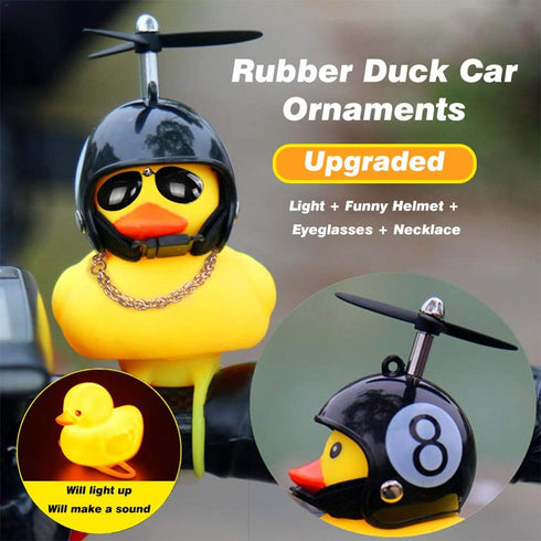 wonuu Rubber Duck Toy Car Ornaments, Yellow Duck Dashboard Decorations, Squeeze Duck Bicycle Horns with Propeller Helmet