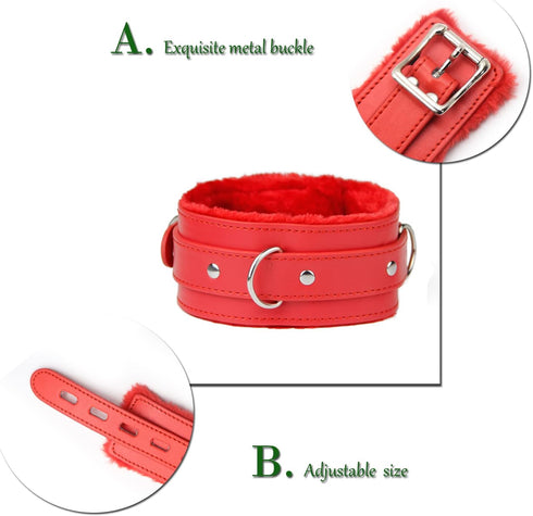 Leather Choker Collar with Long Traction Chain Rugged Durable and Collar Necklace Neck Size Adjustable Suitable for Pets Red