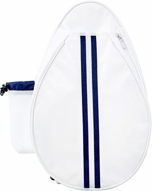White PU One Shoulder Crossbody Tennis Backpack Sling Bag for Women with Water Bottle Holder