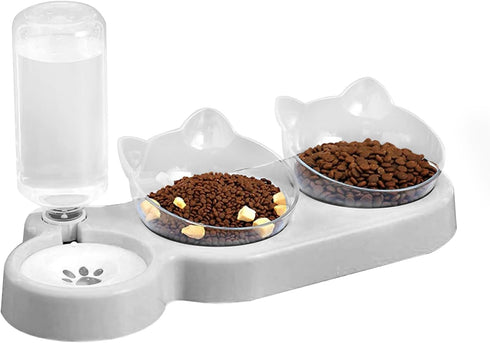 Marchul Raised Cat Dishes for Food and Water, Pet Feeding Bowls with Automatic Water Bottle