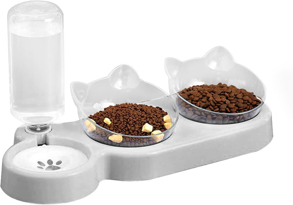 Marchul Raised Cat Dishes for Food and Water, Pet Feeding Bowls with Automatic Water Bottle