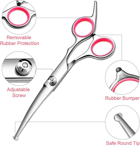 FAIGEO 5 1) Professional Dog Grooming Scissors Kit, Titanium Coated Dog Scissors for Grooming, Grooming Shears Kit