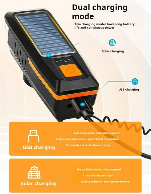 Multi-Functional Solar-Powered USB Rechargeable Mountain Bike Night Cycling Light and 120dB Horn