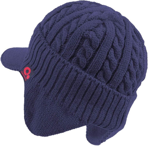 Winter Ear Warmer Billed Visor Beanie with Ear Flaps, Knitted Brimmed Trapper Hat