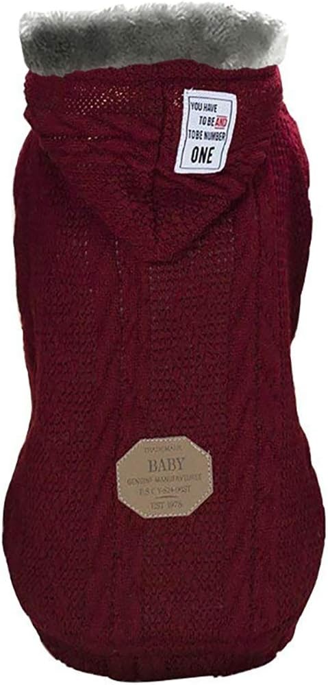 Dog Sweater Hoodie, Woolen Turtleneck Fleece Coat for Small Medium Dogs and Cats, Classic-Red (S)