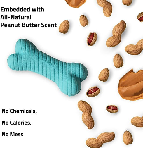 Playology Dual Layer Bone Toy for Medium Dogs (15-35lbs) - Durable Peanut Butter Scented Chew Toy, Easy to Clean