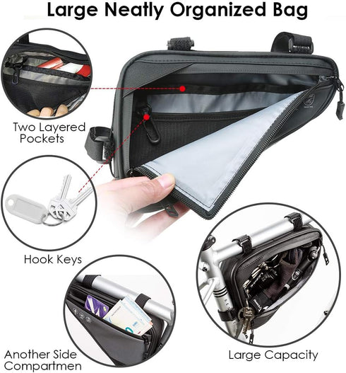 WOTOW Bike Frame Storage Bag, Water Resistant Reflective Triangle Bag with Two Side Pockets for Mountain Road Bike