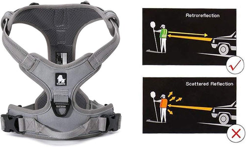 Truelove Soft Front Dog Harness, Reflective No Pull with Handle and 2 Leash Attachments, Gray