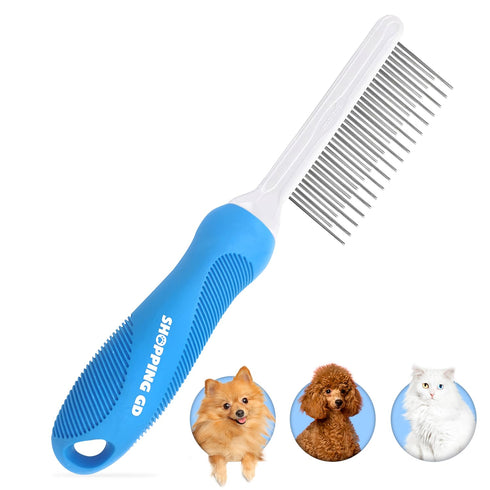 Detangling Pet Grooming Comb for Dogs & Cats, Stainless Steel Metal Teeth for Removing Tangles and Knots
