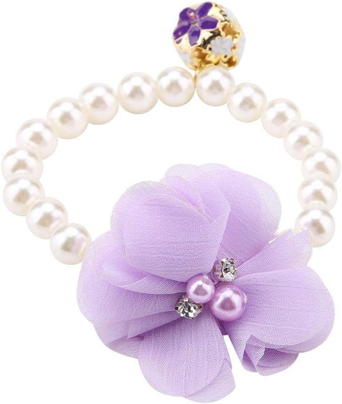 Dog Pet Necklace, Elastic Adjustable Stylish Simulation Pearl Flower Collar for Cat Puppy Jewelry Accessory Theme Party