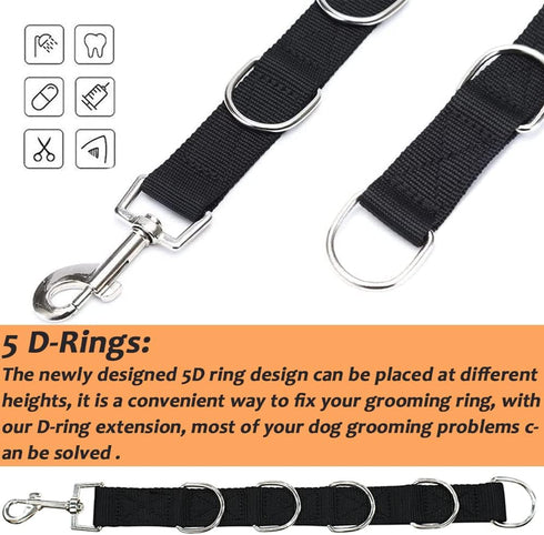 ASOCEA Dog Grooming Extension Strap, Adjustable Nylon Bathing Restraint Band with 5D-Rings, Quick Release, 2 Pack