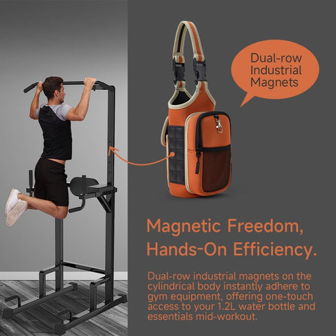 Strap,10 VAKAER Magnetic Gym Bag, Water Bottle Carrier Holder with Phone Pocket & Adjustable Ultra-Strong Magnets Stick