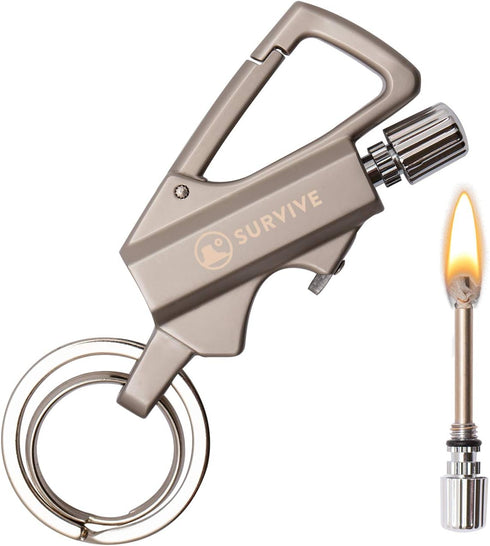 SURVIVE Permanent Match Bottle Opener Metal Keychain, Reusable Survival Fire Starter Lighter, Emergency Waterproof