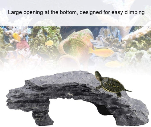 Tnfeeon Tortoise Basking, Hiding Cave Aquarium Reptile Hide Habitat Climbing Dock Decoration Ornament