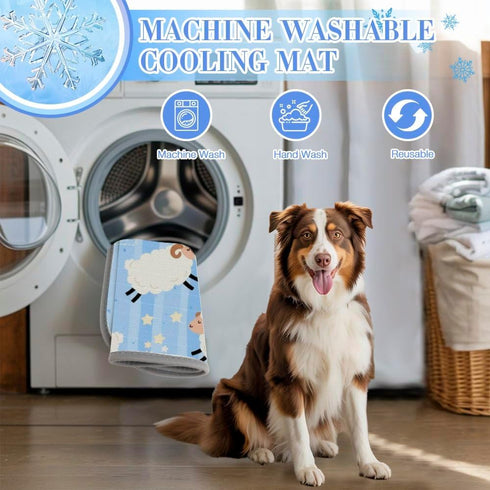imiBBWQu Summer 27" 22" Cooling Pad Sheep White Blue Strips Star Cooling Mat for Dogs Washable Pet Ice Pad Mat Dog Ice