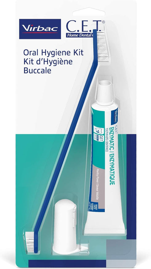 Toothbrush,(Pack 2) Virbac C.E.T. Oral Hygiene Kit for Dogs | Poultry-Flavor Toothpaste | Fingerbrush and Pet