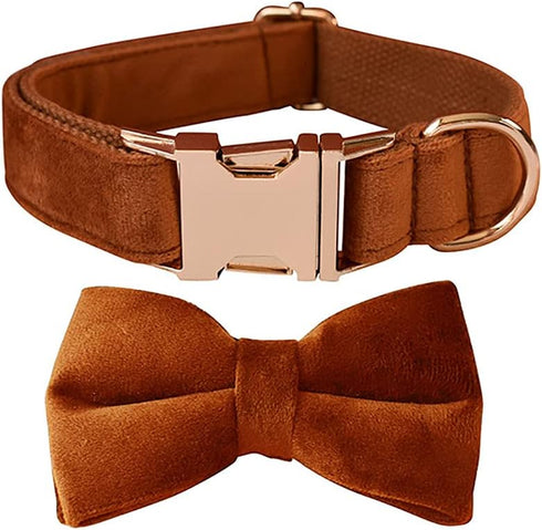 Velvet Bowtie Dog Collar, Soft Comfortable Adjustable with Detachable Bowtie for Small Medium Large Dogs (XLarge,