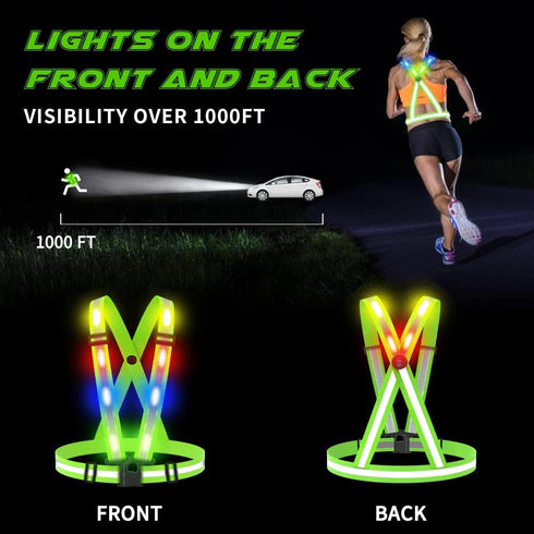 LED Reflective Vest,USB Rechargeable Reflective Running Vest with Safety Lights and Adjustable Size Elastic Band Night Reflective Vest Gear Accessories for Men Women Kids