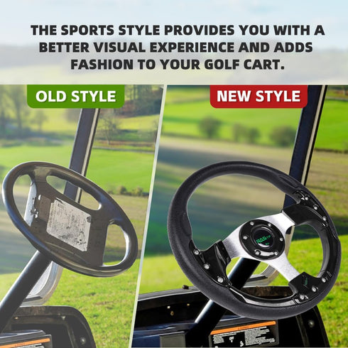 RASTP Golf Cart Steering Wheel 12.6”/320mm for Club Car DS, Club Car Precedent, EZGO, Yamaha Golf Carts, Black