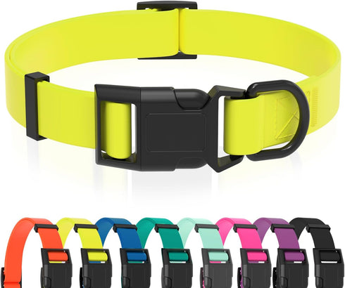 Waterproof Dog Collar, Easy to Clean Rubber Collars with Quick Release Buckle for Small Medium Large Dogs (Yellow, L)