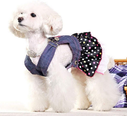 SELMAI Dog Costumes Dress Rompers - Denim Jumpsuit for Small Puppies, Pet Cats, Princess Jean Clothes with Pocket Bib,