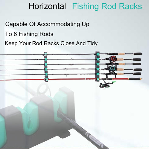 Fishing Rod Rack Holders, Wall-Mounted Fishing Pole Holder & Rack for Garage & Boat 6-Rod Storage (Horizontal Green, 2