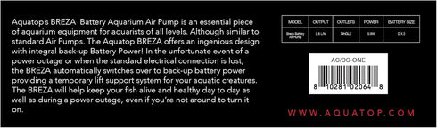 Aquatop BREZA Battery Powered Air Pump with AC Power Failure Sensor – Automatic Backup Power System, Aquarium Air Pump, Versatile & Portable for Aquatic Transport