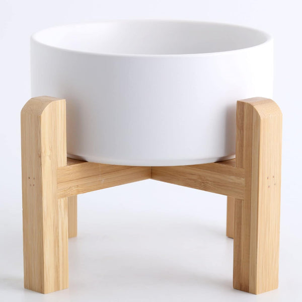 Petygooing White Raised Ceramic Dog Bowl for Small Breeds, Anti Slip Rubber Stand, 13.5 OZ Pet Feeding Dish