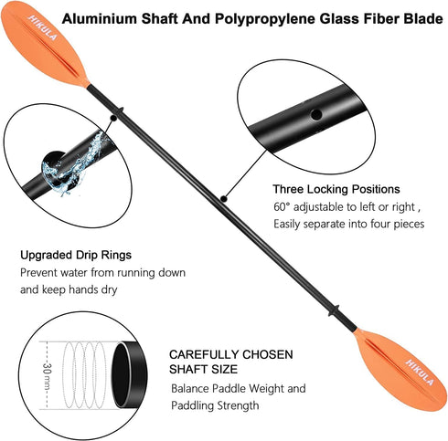 Kayak Paddle, 4 Pieces Aluminum Shaft and PP Blade, Lightweight 90.5inch/230cm Oars