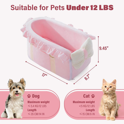 Jaoul Dog Car Seat for Small Dogs, Fully Detachable with Adjustable Straps, Comfortable Portable Booster Seat (Pink)