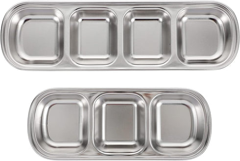 Compartment Pet Tray Food Bowls - 2pcs Stainless Steel Divided Pet Dishes for Kitten Small Dogs Food Water Feeder