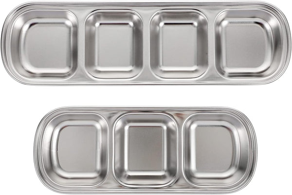 Compartment Pet Tray Food Bowls - 2pcs Stainless Steel Divided Pet Dishes for Kitten Small Dogs Food Water Feeder