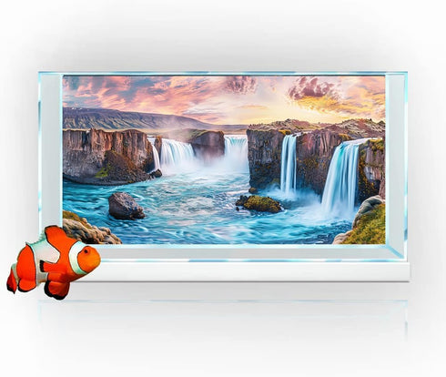 Natural Landscape Waterfall Aquarium Background 48X24IN, Art Natural Theme Fish Tank Background with 8 EVA Double-Sided