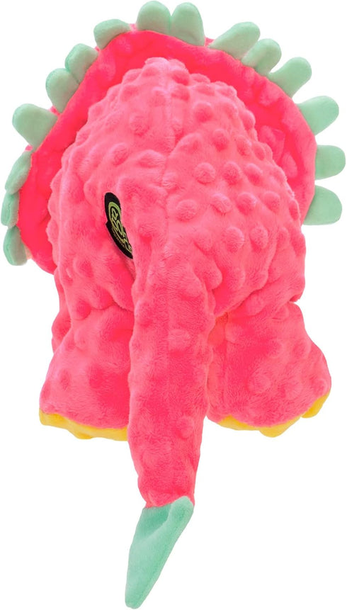 goDog Dinos Frills Squeaky Plush Dog Toy - Large Pink with Chew Guard Technology