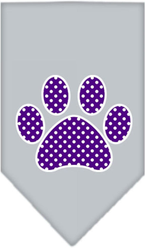 Pet and Dog Bandana Screen Printed, Purple Swiss Dot Paw Gray Large