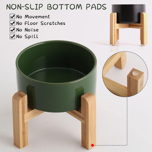 Petygooing Rust Green Elevated Ceramic Dog Bowl for Small Breeds, Anti-Slip Rubber Stand, 13.5 OZ (5.1 In / 1.7 Cups)
